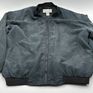 Vintage Collectibles Ensle Silk 100% Silk Black‎ Zip-Up Jacket men’s small